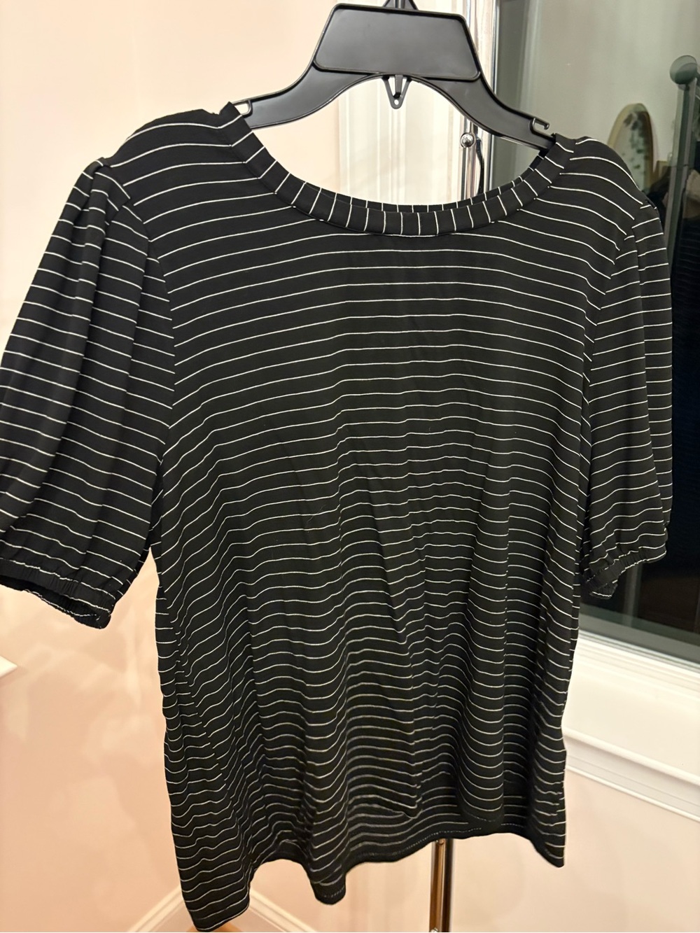 Modern Works Black White Striped Puff Sleeve Top Size Large
